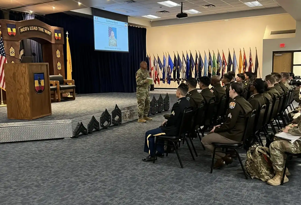 Soldiers attend a briefing at the 515th Regional Training Institute