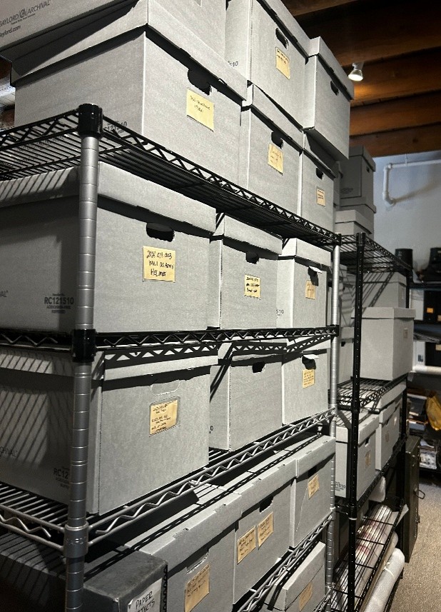 Labeled archival storage boxes