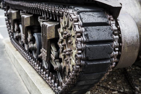 Tank Track Close-up of a military tank track on display at the museum